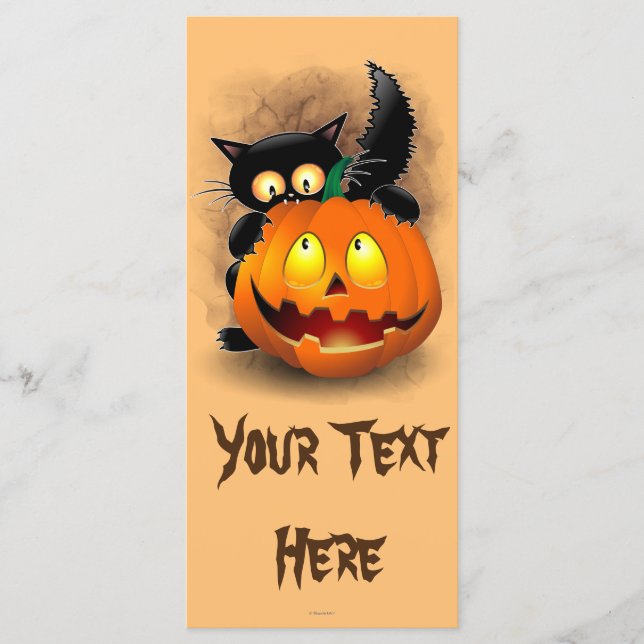 Cat Fun Halloween Charakter beißt einen Kürbis Menükarte (Vorderseite)