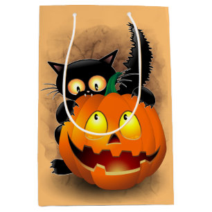 Cat Fun Halloween Charakter beißt einen Kürbis Mittlere Geschenktüte
