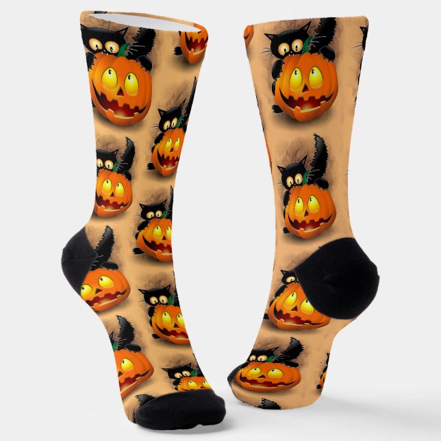 Cat Fun Halloween Charakter beißt einen Kürbis Socken (Gewinkelt)