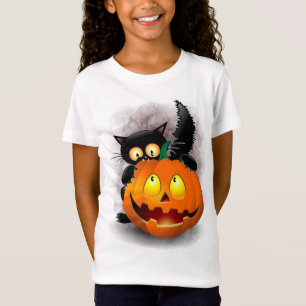 Cat Fun Halloween Charakter beißt einen Kürbis T-Shirt