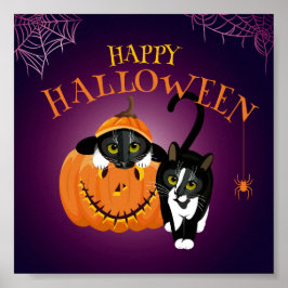 Cat fun zu Halloween und spielte mit den Pumpkins Poster