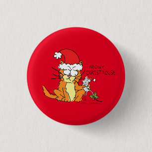 Cat Funny Christmas Cartoon Niedlich Mouse Button