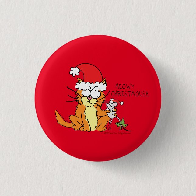 Cat Funny Christmas Cartoon Niedlich Mouse Button (Vorderseite)