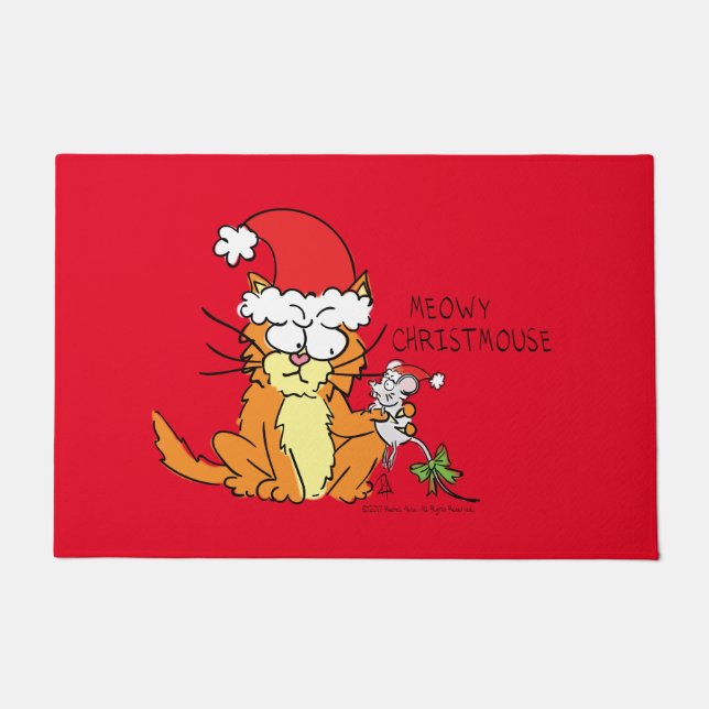 Cat Funny Christmas Cartoon Niedlich Mouse Fußmatte (Vorderseite)