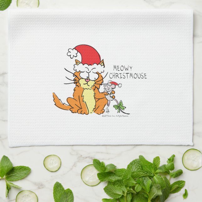 Cat Funny Christmas Cartoon Niedlich Mouse Geschirrtuch (Gefaltet)