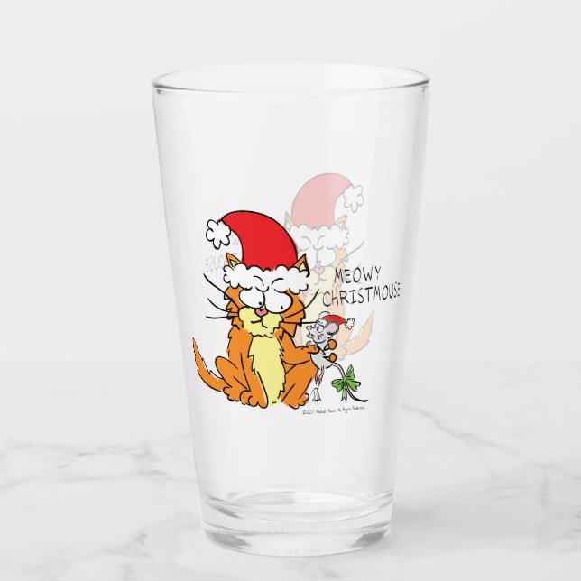 Cat Funny Christmas Cartoon Niedlich Mouse Glas (Vorderseite)