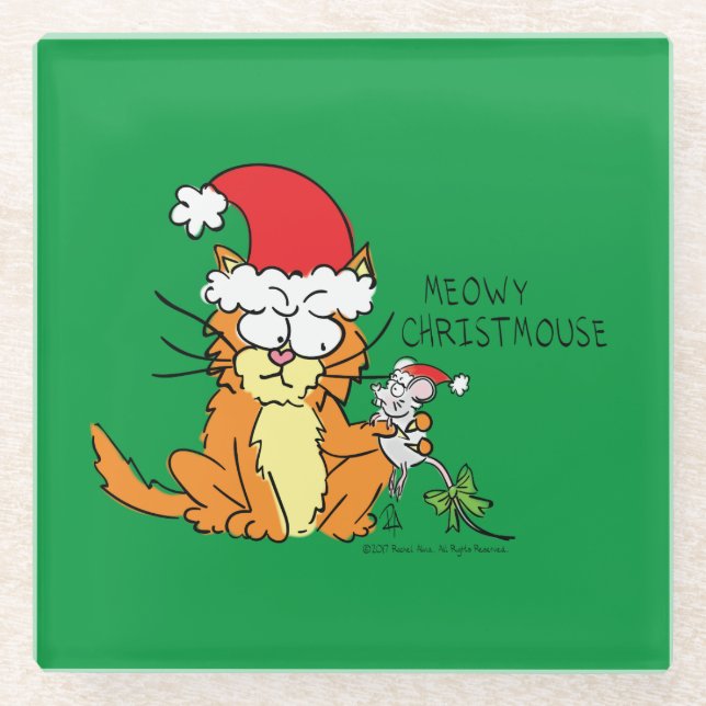 Cat Funny Christmas Cartoon Niedlich Mouse Glasuntersetzer (Vorderseite)