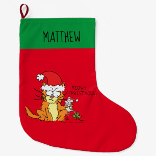 Cat Funny Christmas Cartoon Niedlich Mouse Großer Weihnachtsstrumpf