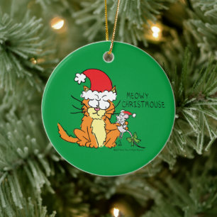 Cat Funny Christmas Cartoon Niedlich Mouse Keramik Ornament