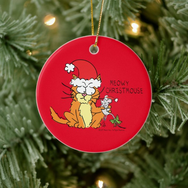 Cat Funny Christmas Cartoon Niedlich Mouse Keramik Ornament (Baum)