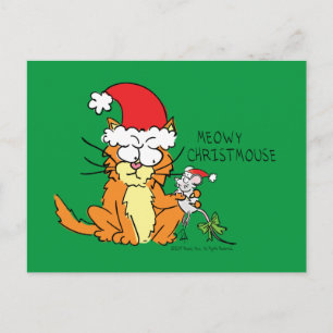 Cat Funny Christmas Cartoon Niedlich Mouse Postkarte