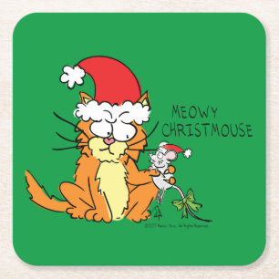 Cat Funny Christmas Cartoon Niedlich Mouse Rechteckiger Pappuntersetzer