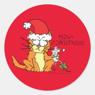Cat Funny Christmas Cartoon Niedlich Mouse Runder Aufkleber