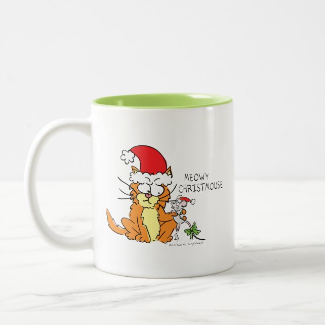 Cat Funny Christmas Cartoon Niedlich Mouse Zweifarbige Tasse (Links)