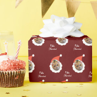 Cat Funny Face Frohe Weihnachten Spanisches Foto Geschenkpapier