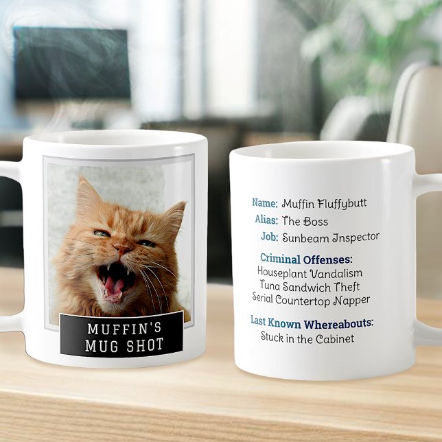 Cat Funny Novelty Mugshot Personalisiert Foto Text Kaffeetasse (Von Creator hochgeladen)