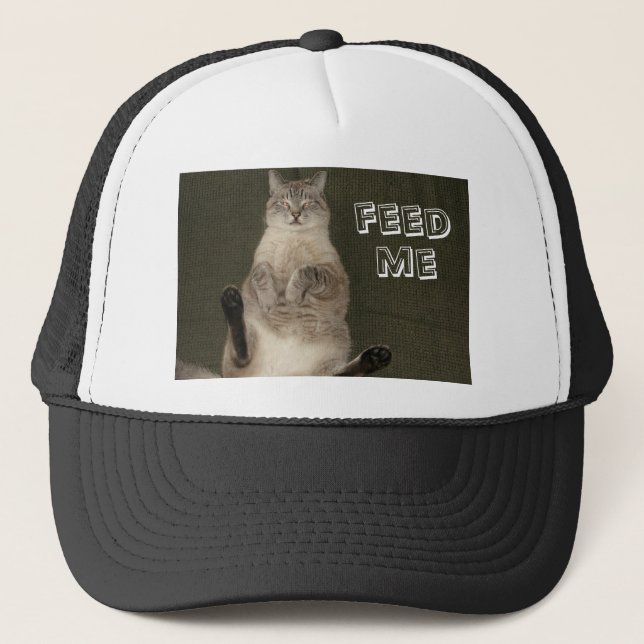 Cat "FÜTTRE ME" Hat Truckerkappe (Vorderseite)