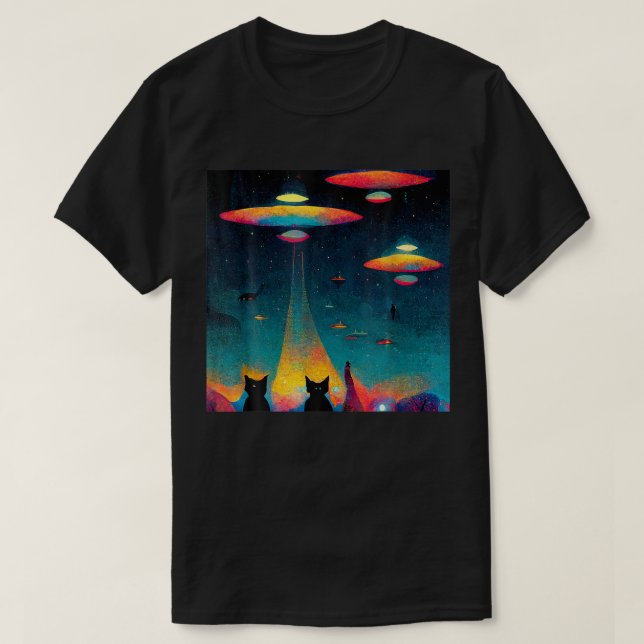 Cat Galaxy Ufo Cats Funny Cat Alien Invasion T-Shirt (Design vorne)