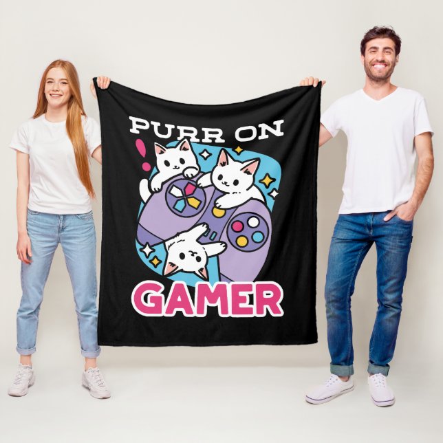 Cat Gamer Design - Purer On Gamer Joystick Art Fleecedecke (Beispiel)