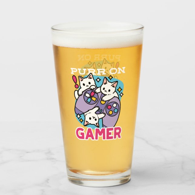 Cat Gamer Design - Purer On Gamer Joystick Art Glas (Vorne (Gefüllt))