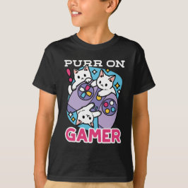 Cat Gamer Design - Purer On Gamer Joystick Art T-Shirt