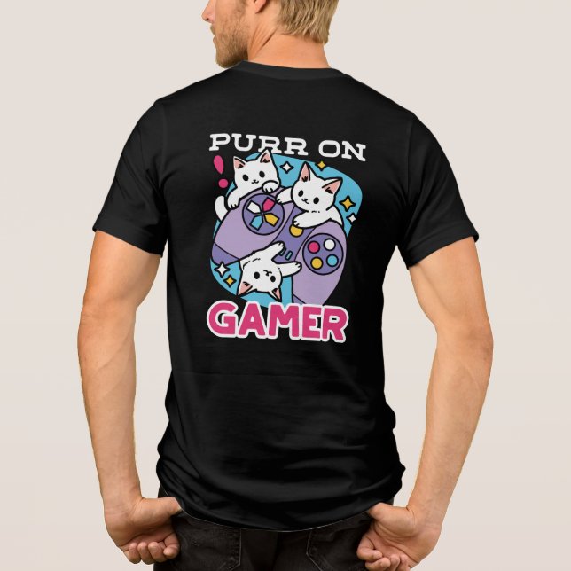 Cat Gamer Design - Purer On Gamer Joystick Art Tri-Blend Shirt (Rückseite)