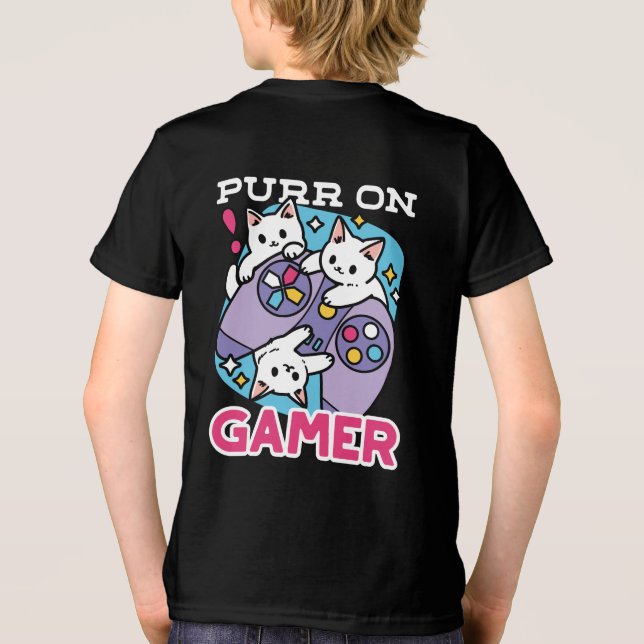 Cat Gamer Design - Purer On Gamer Joystick Art Tri-Blend Shirt (Rückseite)