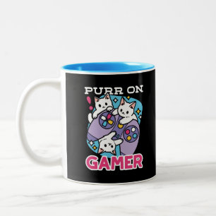 Cat Gamer Design - Purer On Gamer Joystick Art Zweifarbige Tasse