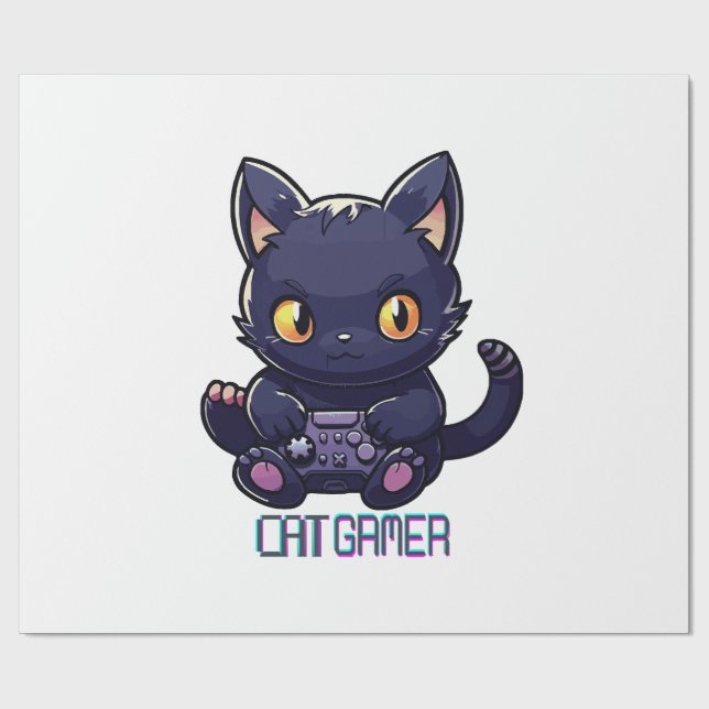 Cat Gamer Geschenkpapier (Flach)