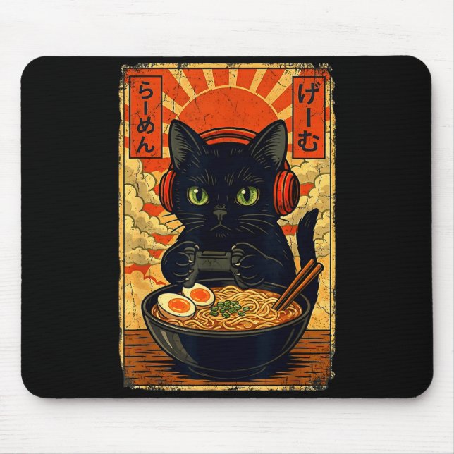 Cat Gamer Men Anime Kawaii Funny Gaming Headset Ca Mousepad (Vorne)