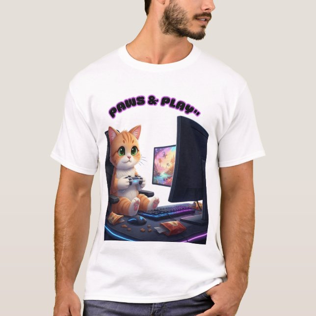 Cat Gamer - Paws & Play T-Shirt (Vorderseite)