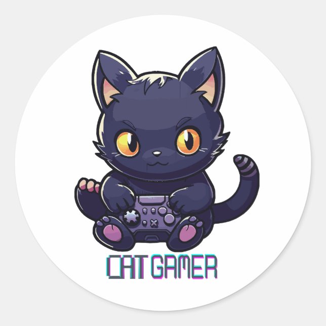 Cat Gamer Runder Aufkleber (Vorderseite)