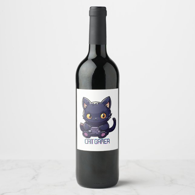 Cat Gamer Weinetikett (Vorderseite)