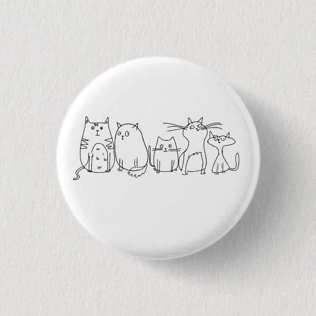 Cat Gang Line Art Cartoon Illustration Button (Vorderseite)