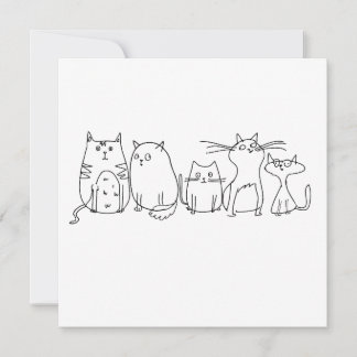Cat Gang Line Art Cartoon Illustration Einladung