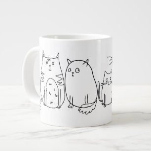 Cat Gang Line Art Cartoon Illustration Jumbo-Tasse
