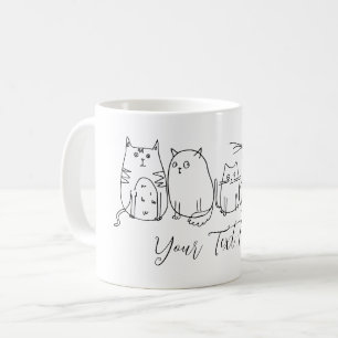 Cat Gang Line Art Cartoon Illustration Kaffeetasse