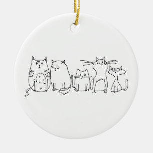 Cat Gang Line Art Cartoon Illustration Keramik Ornament