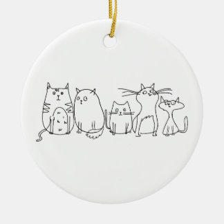 Cat Gang Line Art Cartoon Illustration Keramik Ornament