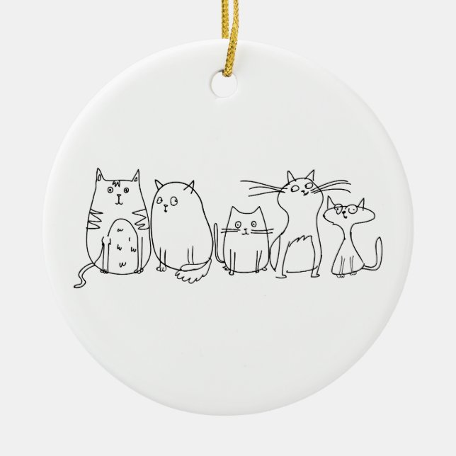 Cat Gang Line Art Cartoon Illustration Keramik Ornament (Vorne)