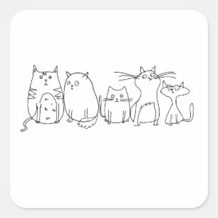 Cat Gang Line Art Cartoon Illustration Quadratischer Aufkleber