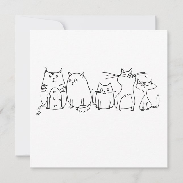 Cat Gang Line Art Cartoon Illustration Save The Date (Vorderseite)