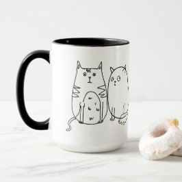 Cat Gang Line Art Cartoon Illustration Tasse
