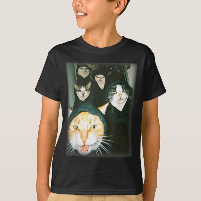 Cat Gang Meme Funny Chaotic Cats Unhinged Feline H T-Shirt (Vorderseite)