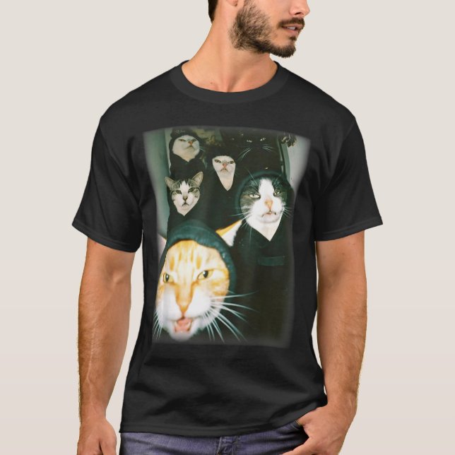 Cat Gang Meme Funny Chaotic Cats Unhinged Feline H T-Shirt (Vorderseite)
