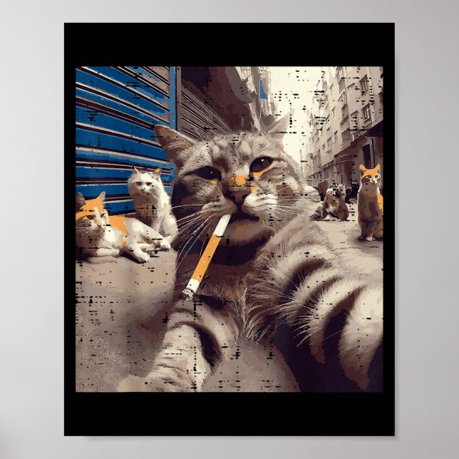 Cat Gangster Street Cats Selfie Funny Meme Humor M Poster (Vorne)