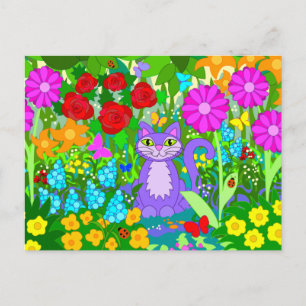 Cat Garden Blume Schmetterlinge Ladybugs Postkarte
