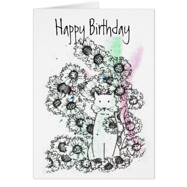 Cat Garden Blume Schwarz-weiß Happy Birthday (Vorne)