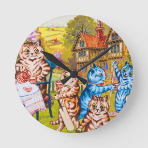 Cat Garden Party Runde Wanduhr