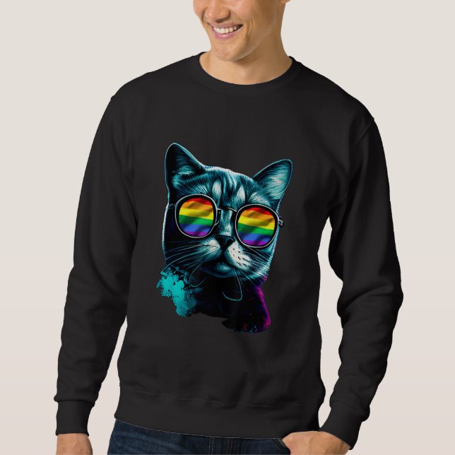 Cat Gay Pride LGBT Rainbow Sunglasses Men Women Sweatshirt (Vorderseite)